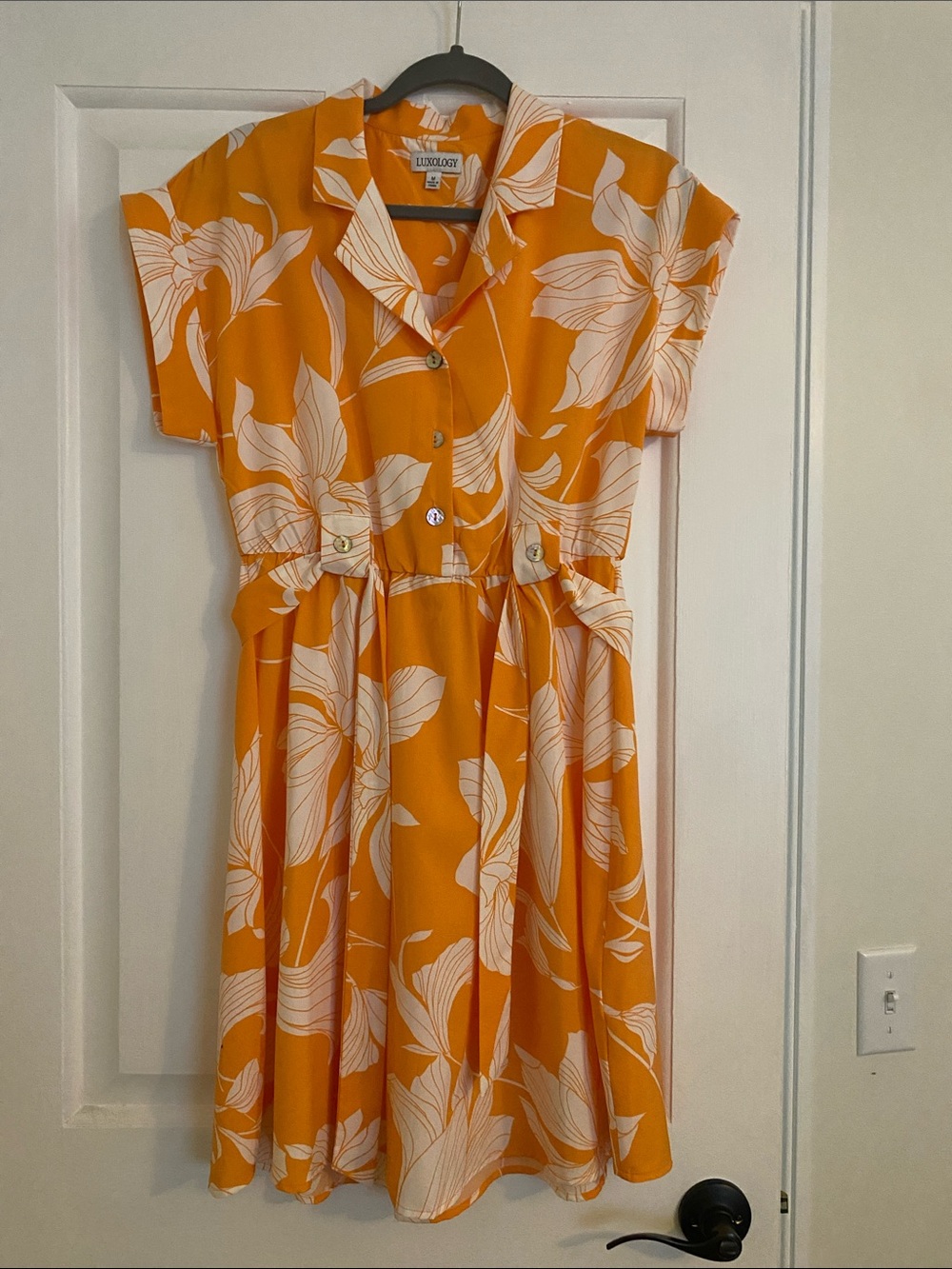 Luxology Orange and White Floral Short-Sleeve Button Dress
